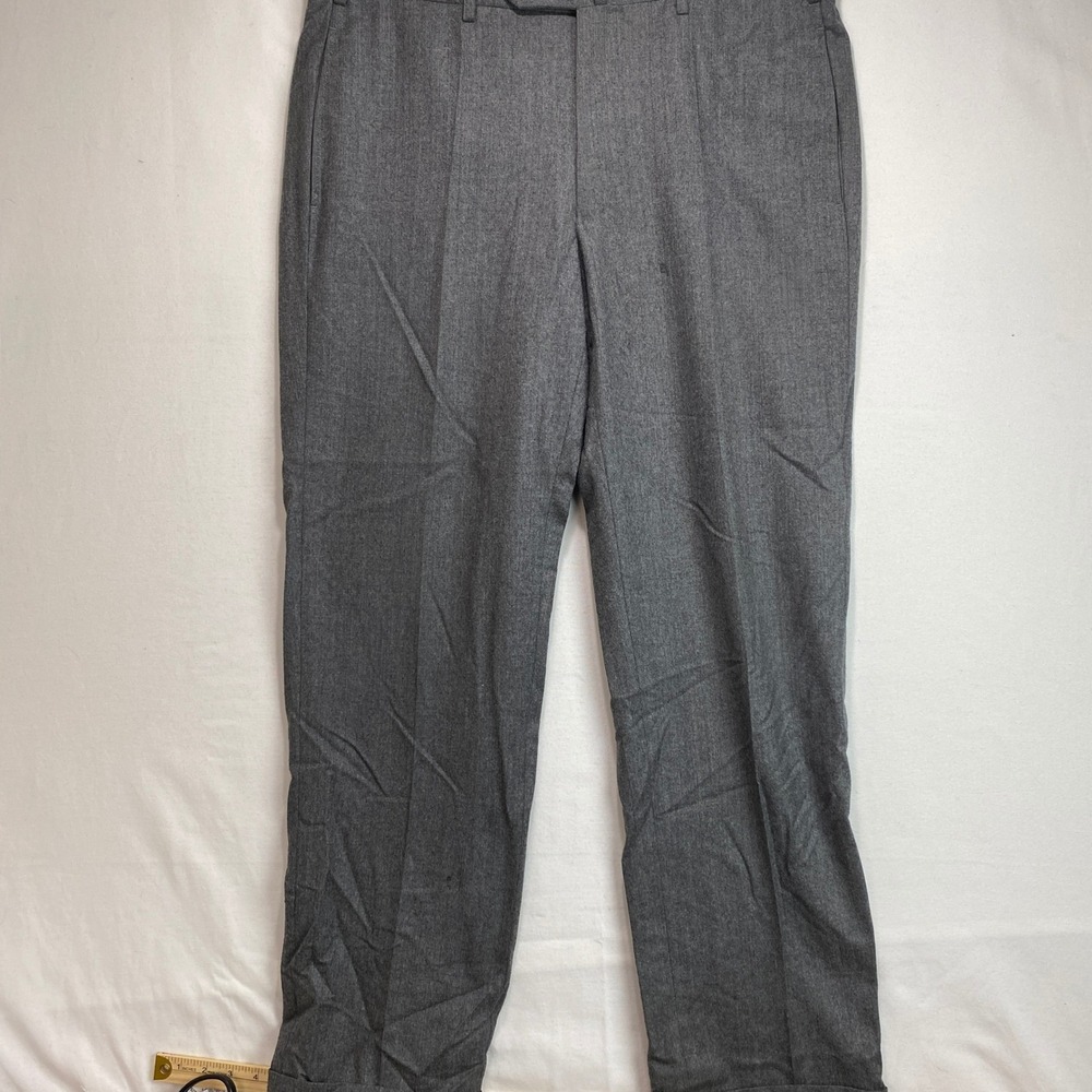 Incotex Super120s Mens 100% Wool Grey Flat Front Cuffed Dress Slacks 36x32 Italy
